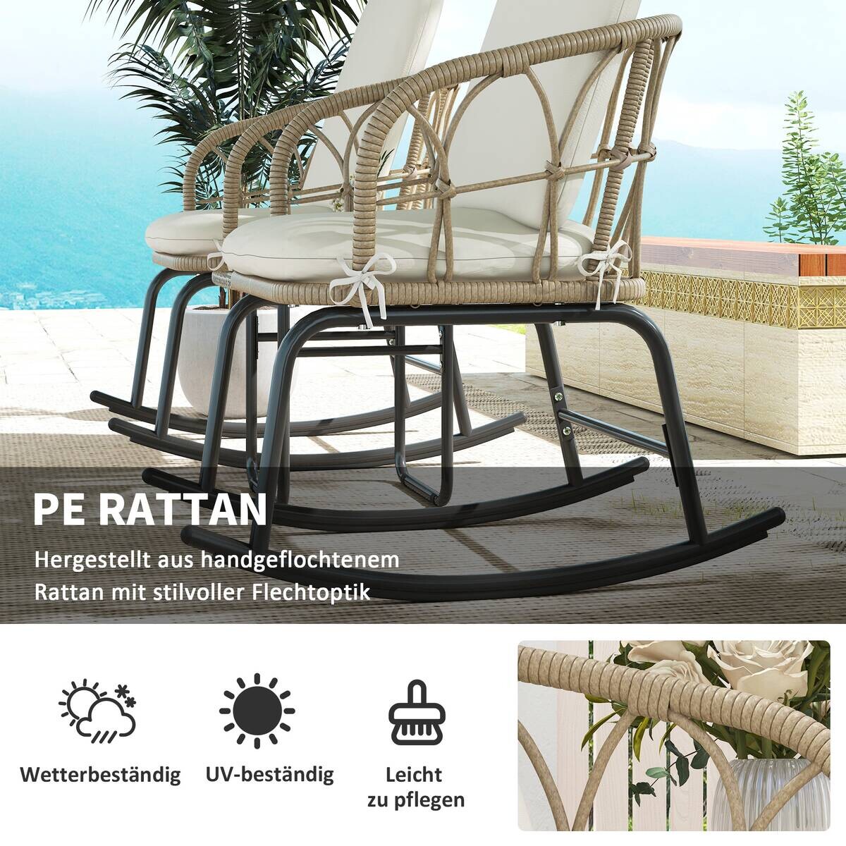 Outsunny Sitzgruppe creme Edelstahl B/H/L: ca. 82x63x75 cm