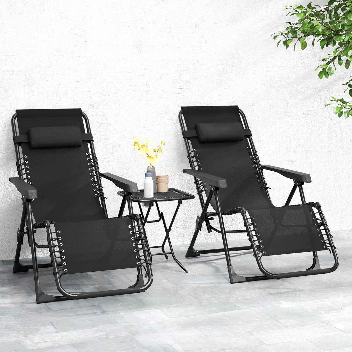 Outsunny Gartenliege 2er Set schwarz Netzstoff B/H/L: ca. 65x110x90 cm