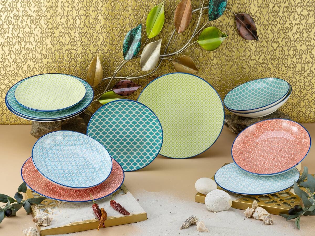 CreaTable Tafelservice Mediterran multicolor Steinzeug 12 tlg