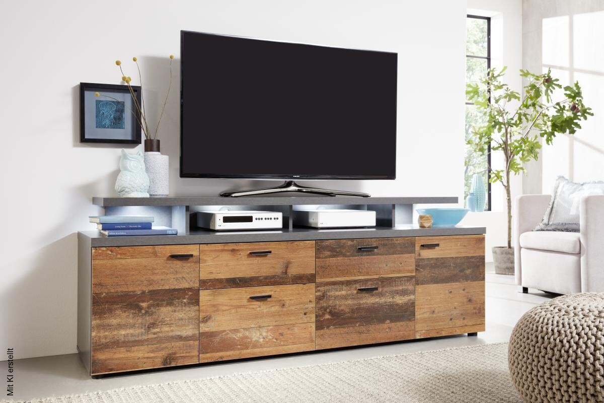 TV-Lowboard Mood Old Wood Nachbildung Beton dunkel Optik B/H/T: ca. 180x65x44 cm