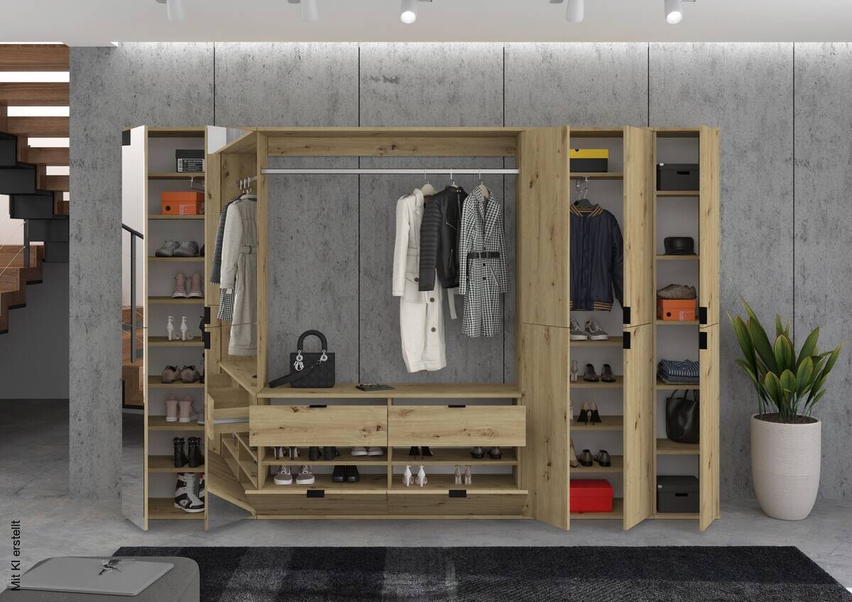 Garderobe PROJEKT Eiche Artisan Nachbildung Spiegel B/H/T: ca. 273x193x34 cm