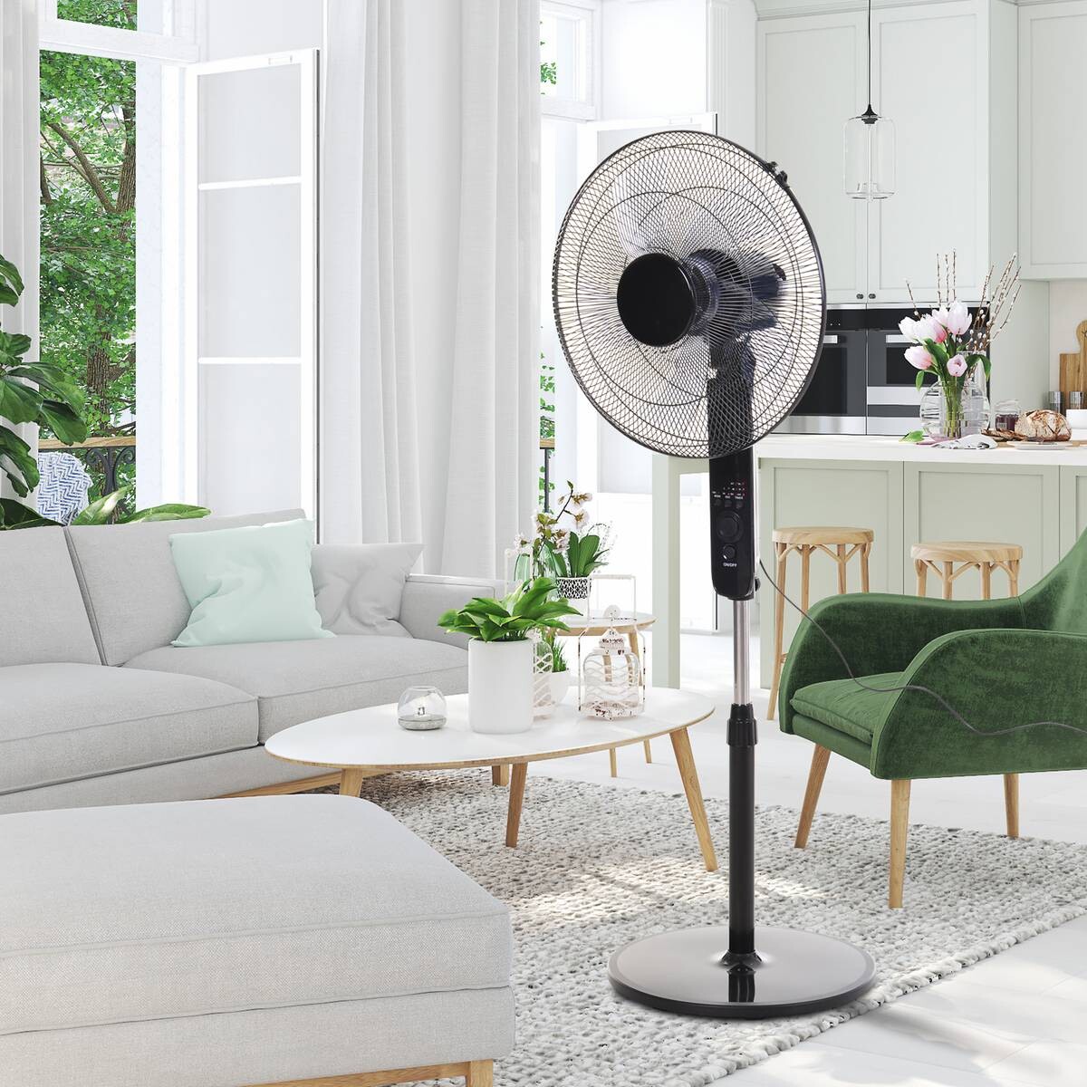 HOMCOM Standventilator mit Fernbedienung schwarz Metall Kunststoff H/D: ca. 124x45 cm