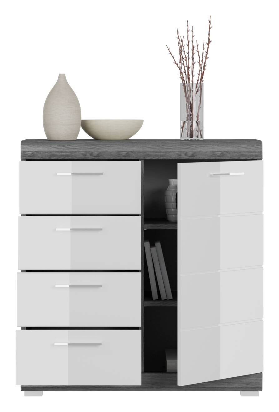 Kommode SCOUT Rauchsilber Nachbildung weiß Hochglanz B/H/T: ca. 80x85x37 cm