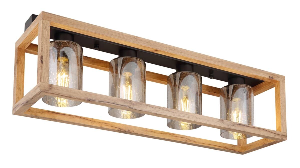 GLOBO Deckenleuchte PETTEY 15497-4D natur schwarz MDF Metall Rauchglas B/H/T: ca. 74,5x22,5x20 cm