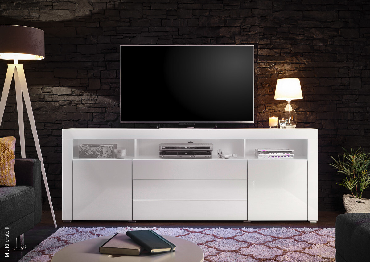 TV-Highboard Goal weiß Hochglanz B/H/T: ca. 200x74x44 cm