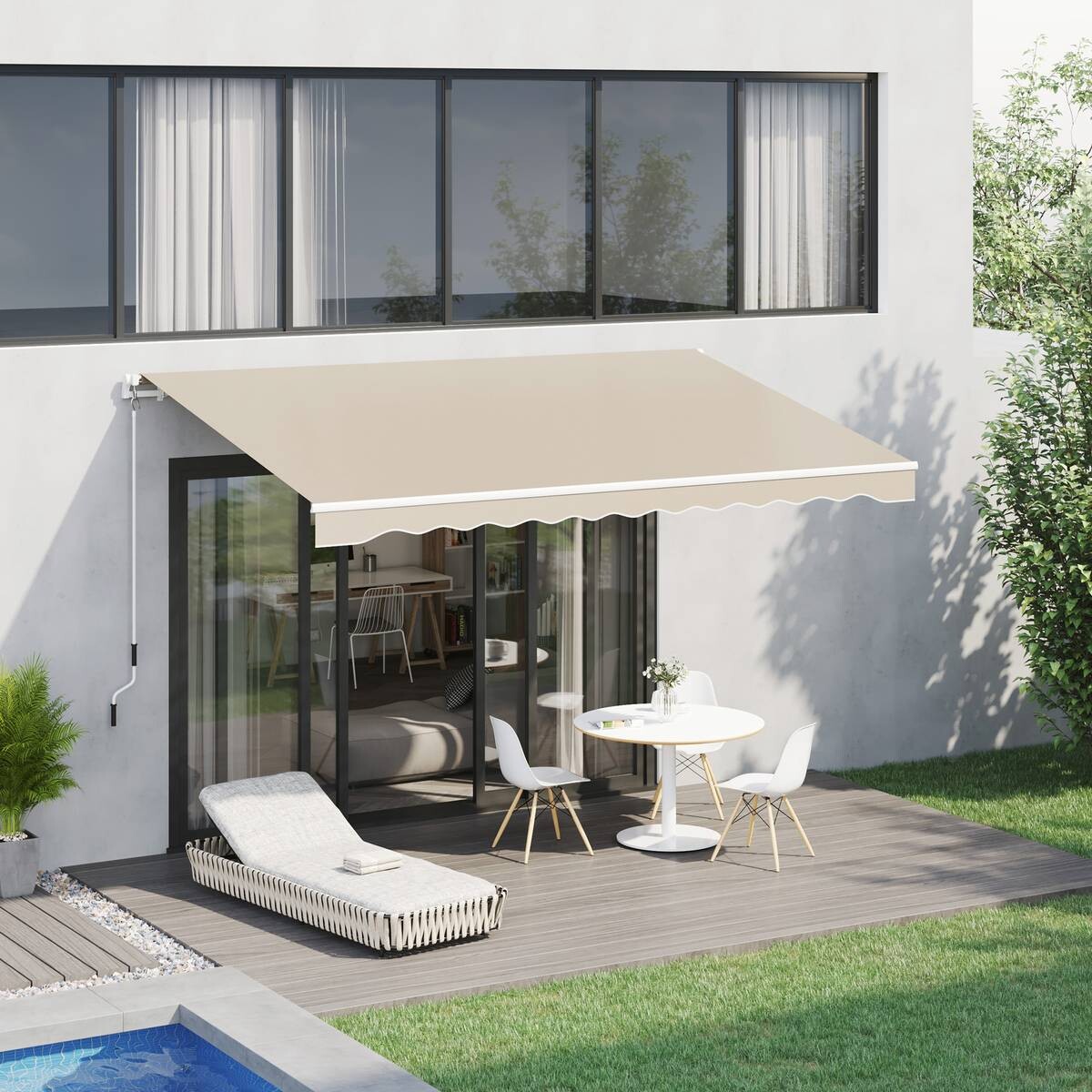 Outsunny Fenstermarkise mit Handkurbel weiß B/T/L: ca. 395x350x245 cm