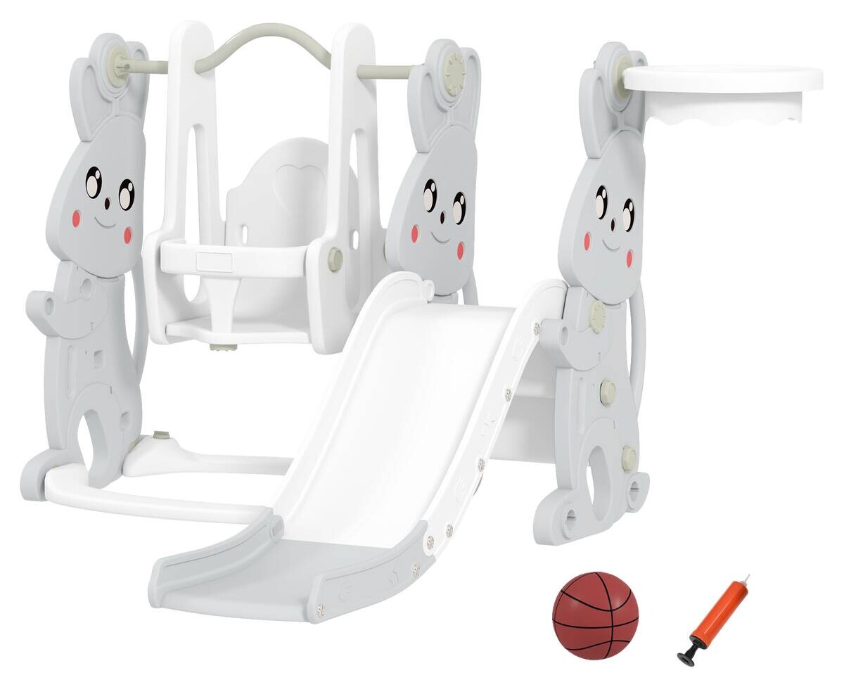 AIYAPLAY Kinderschaukel & Kinderrutsche Set grau B/H/L: ca. 147,5x107x160 cm