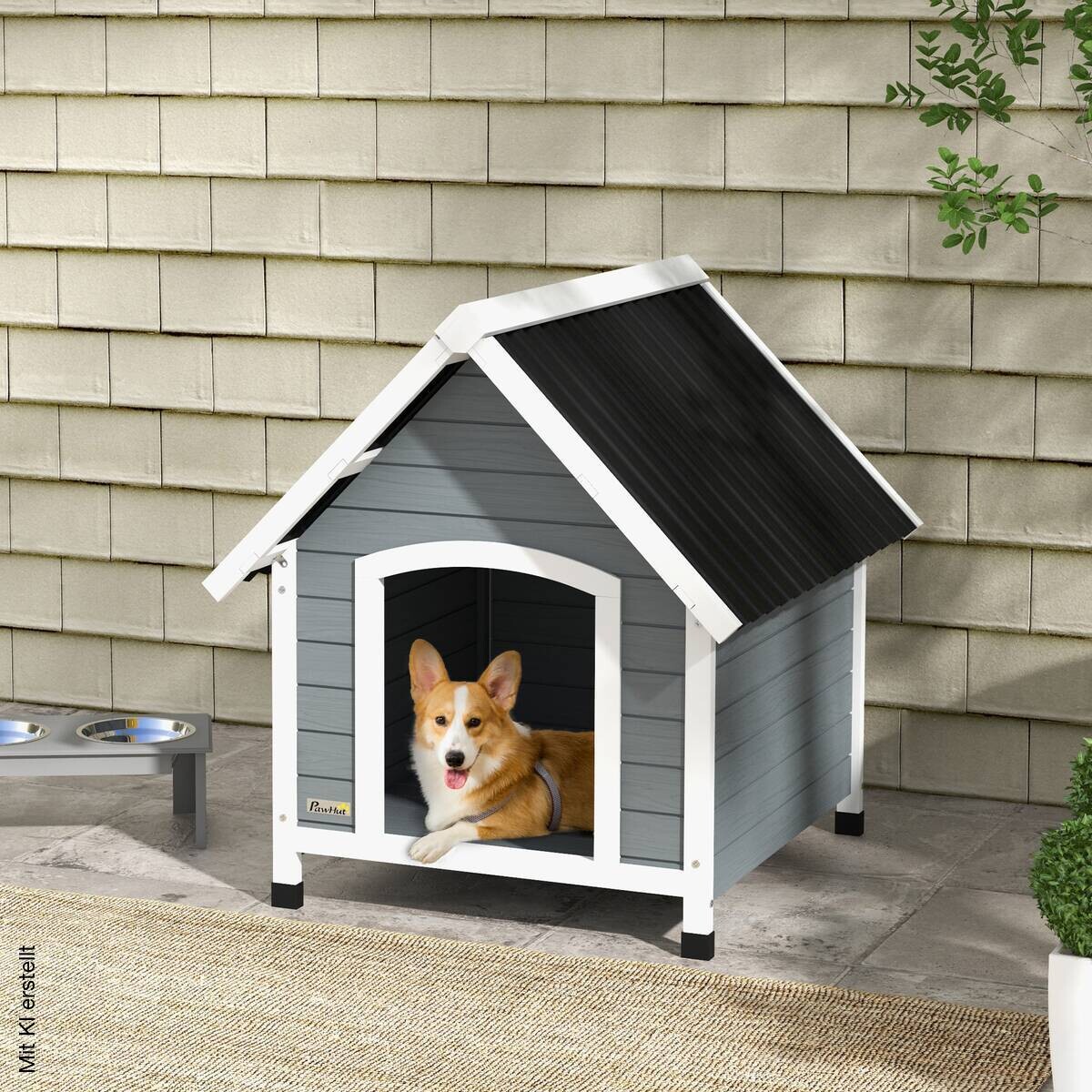 PawHut Hundehütte grau Kunststoff B/H/L: ca. 88x82x75 cm