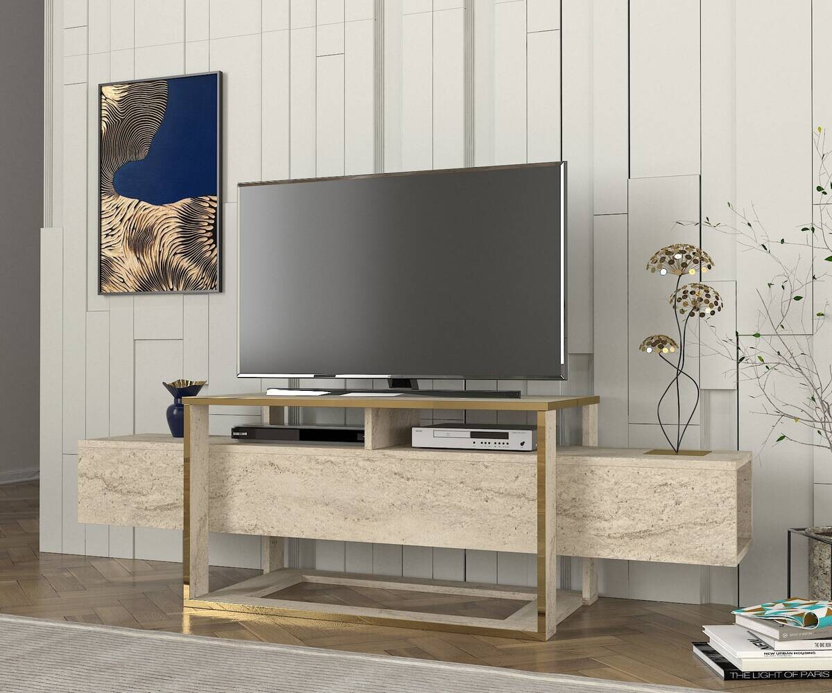 TV-Lowboard Bianco beige granit Optik B/H/T: ca. 160x49,8x46,1 cm