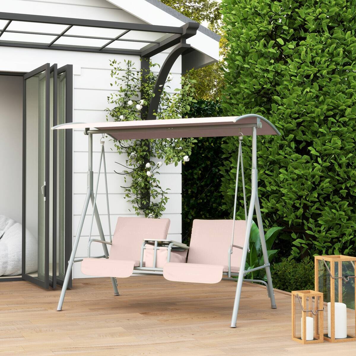 Outsunny Hollywoodschaukel beige Metall B/H/L: ca. 112x165x175 cm