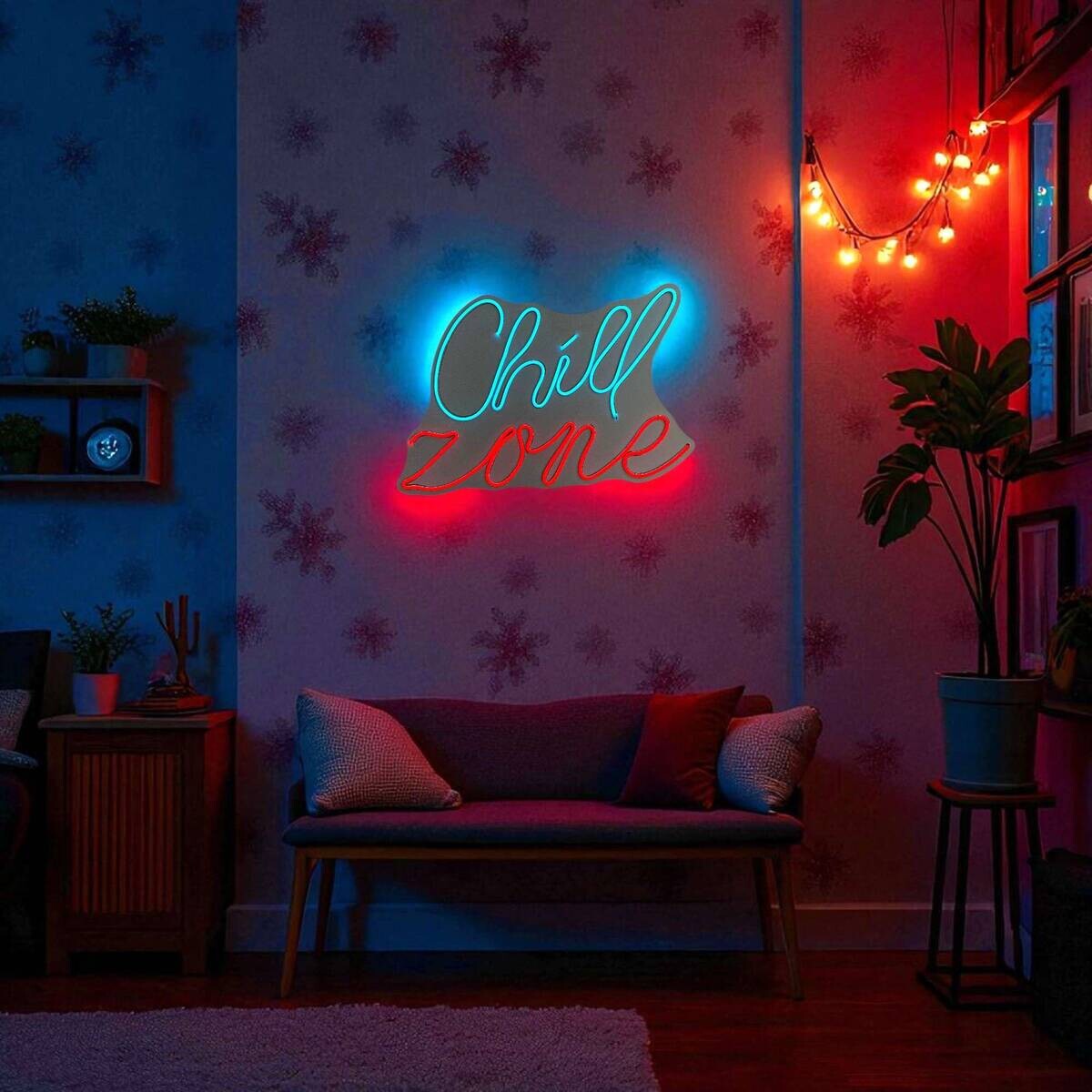 Opviq LED-Wandleuchte rot blau PVC B/H/T/L: ca. 46x30,5x2x46 cm