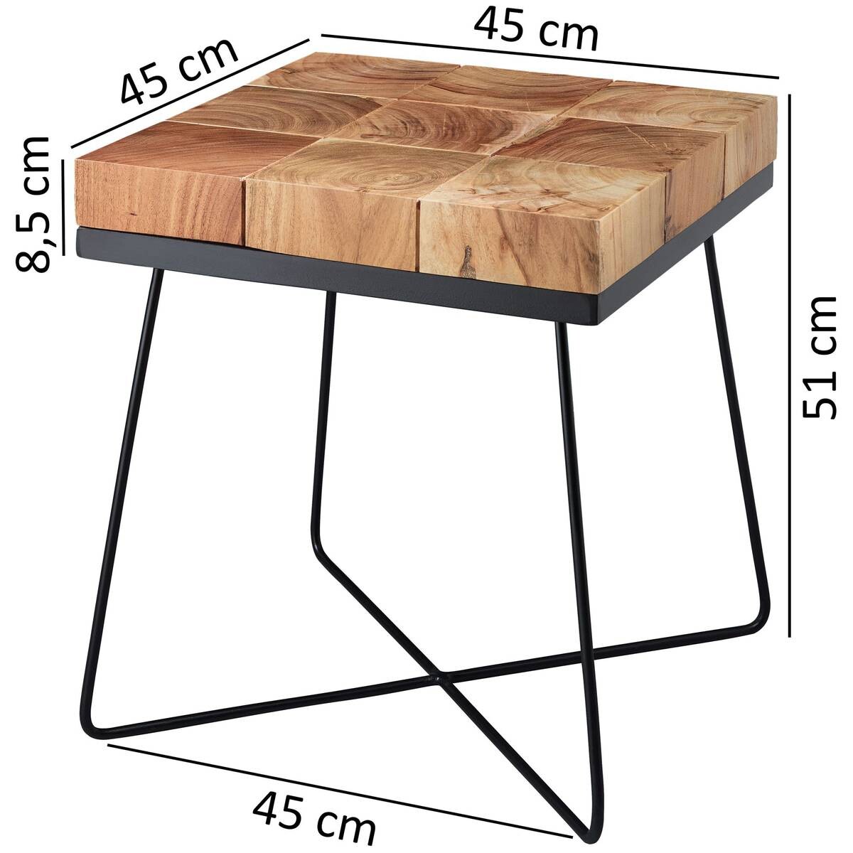 Beistelltisch natur schwarz Akazie Metall B/H/T: ca. 45x51x45 cm