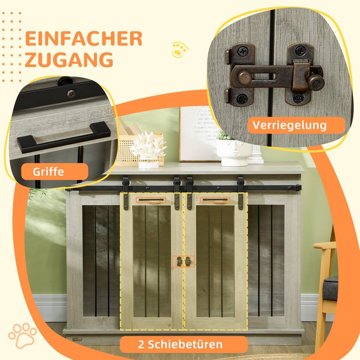 PawHut Hundekäfig grau MDF B/H/L: ca. 60x88,5x120 cm