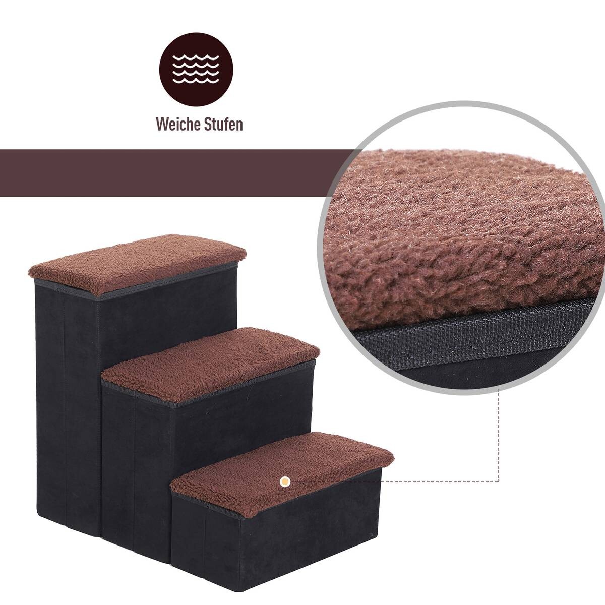 PawHut Haustiertreppe schwarz MDF B/H/L: ca. 54x48x40 cm