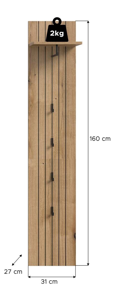Garderobenpaneel STATION Evoke Oak Nachbildung B/H/T: ca. 31x160x27 cm