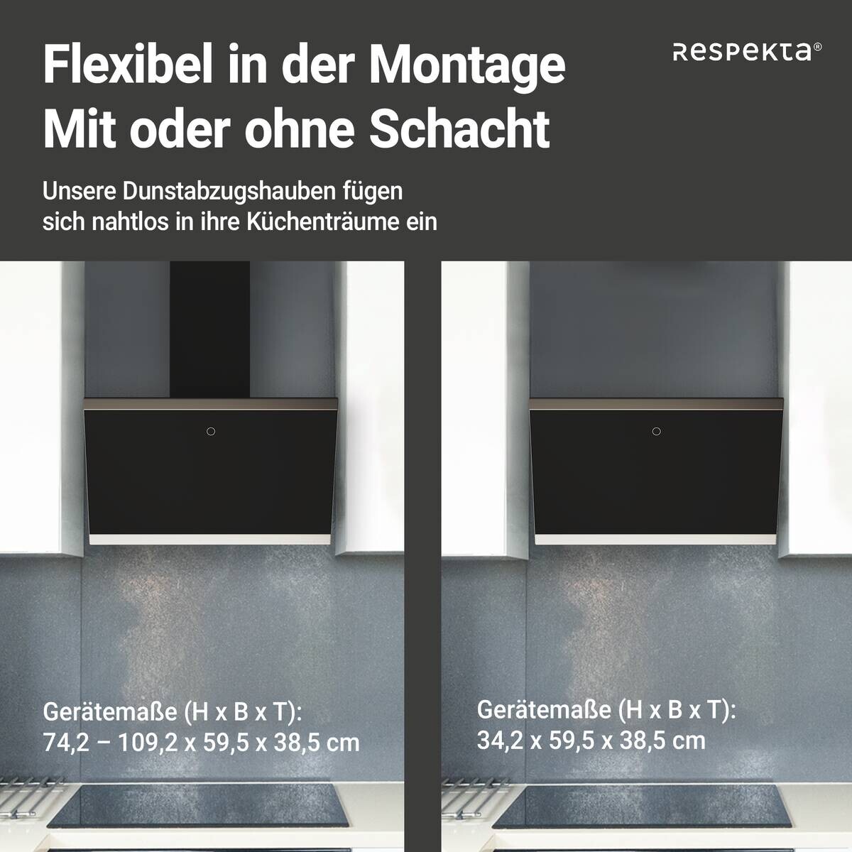 Respekta Dunstabzugshaube CH89060S schwarz B/H/T: ca. 59,5x73,5x37,8 cm