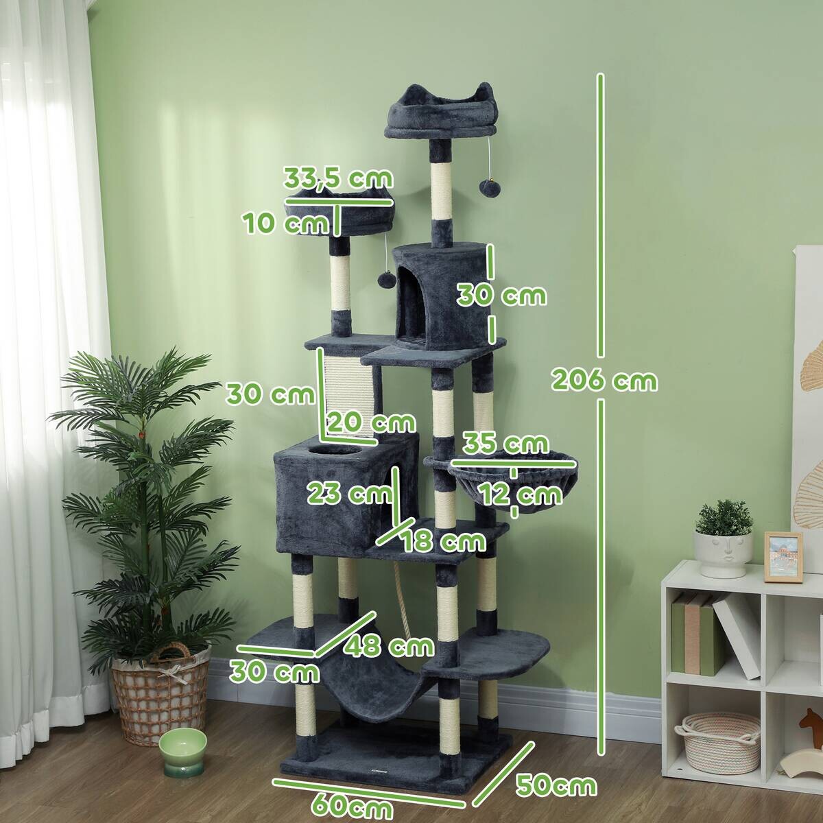 PawHut Kratzbaum dunkelgrau Polyester B/H/L: ca. 50x206x60 cm