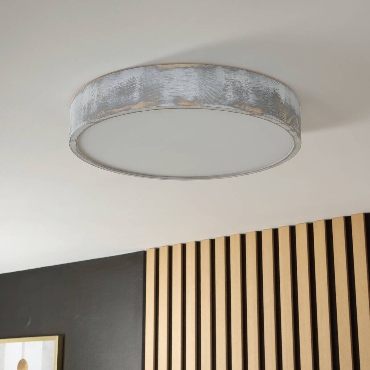 Lamkur Deckenleuchte weiß hellbraun Holz Glas B/H/L: ca. 48,5x12x48,5 cm 3 Brennstellen