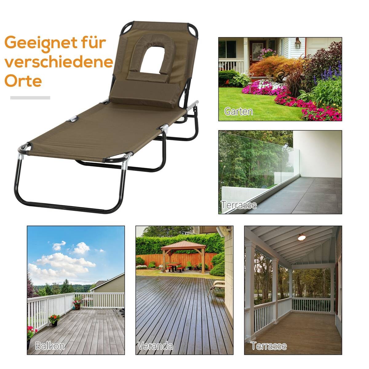 Outsunny Gartenliege mit Gesichtsöffnung braun Metall B/H: ca. 56x28 cm