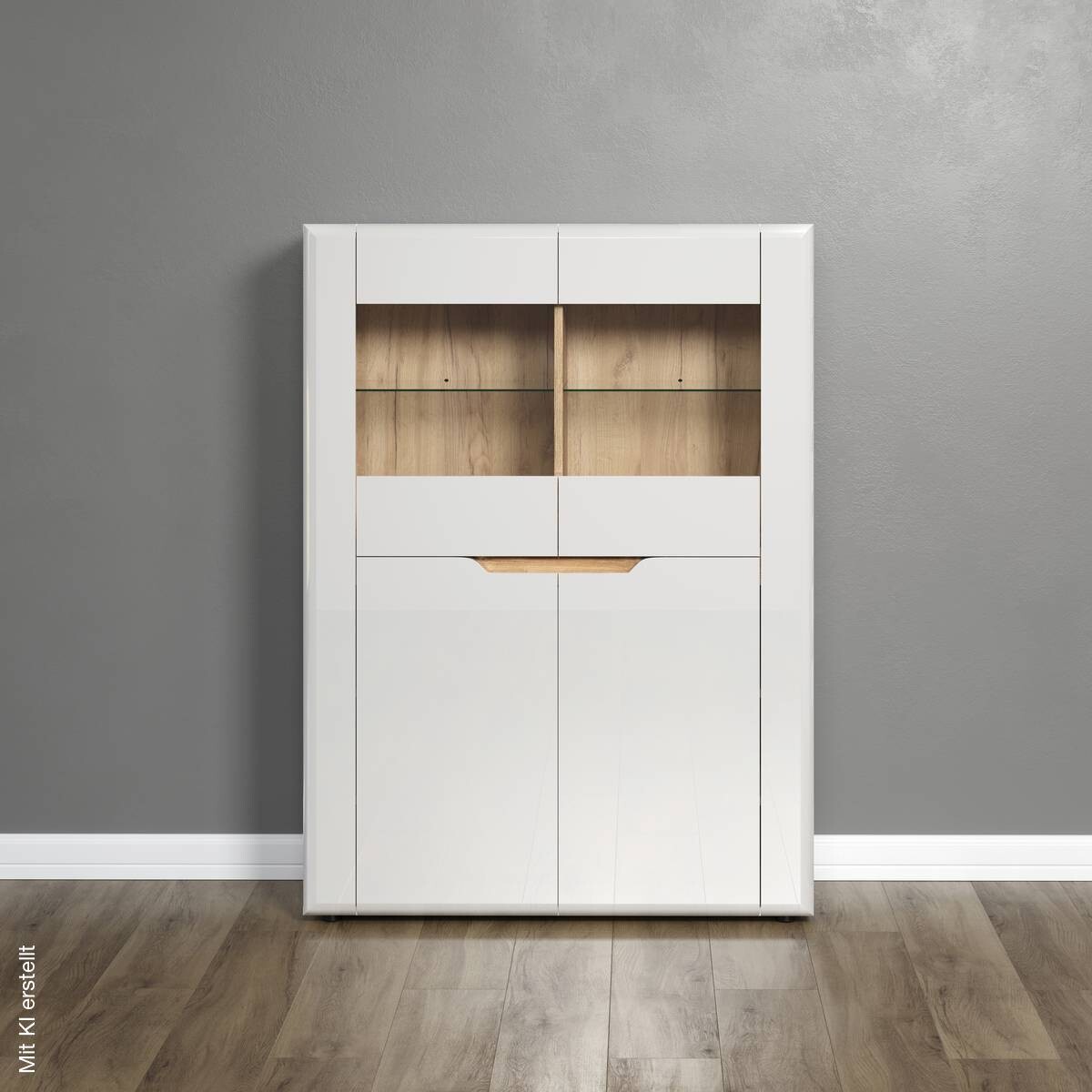 Highboard Marlon Eiche Evoke Coast Nachbildung weiß Hochglanz B/H/T: ca. 96x132x39 cm