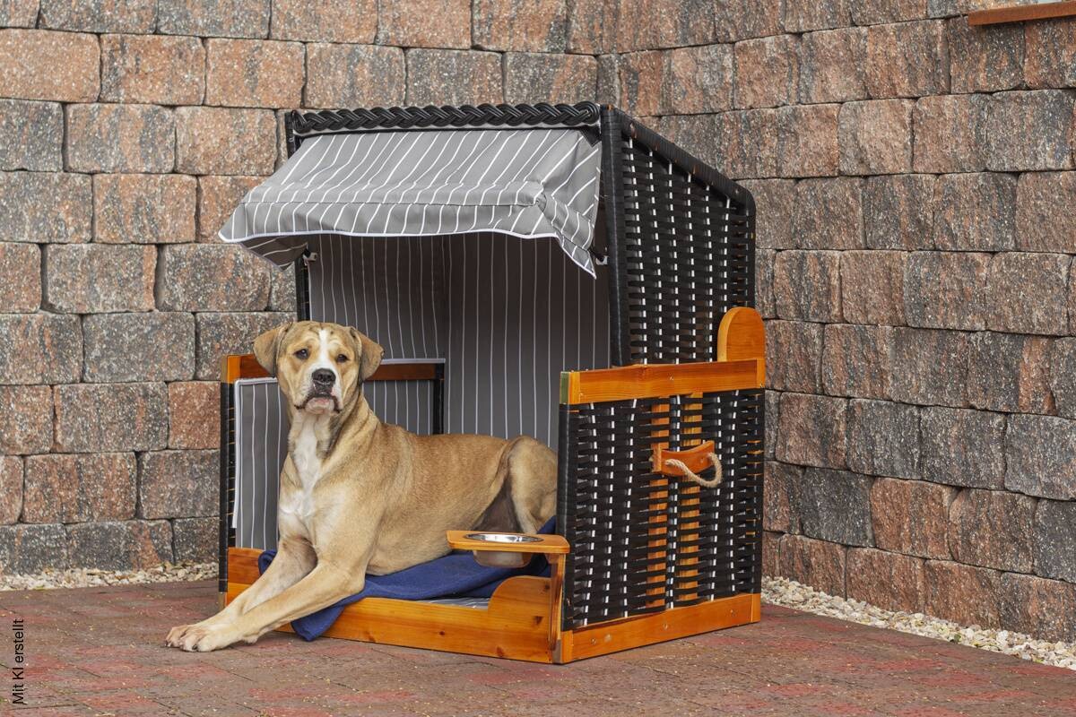 Hundestrandkorb braun Holz B/H/T: ca. 75x95x65 cm