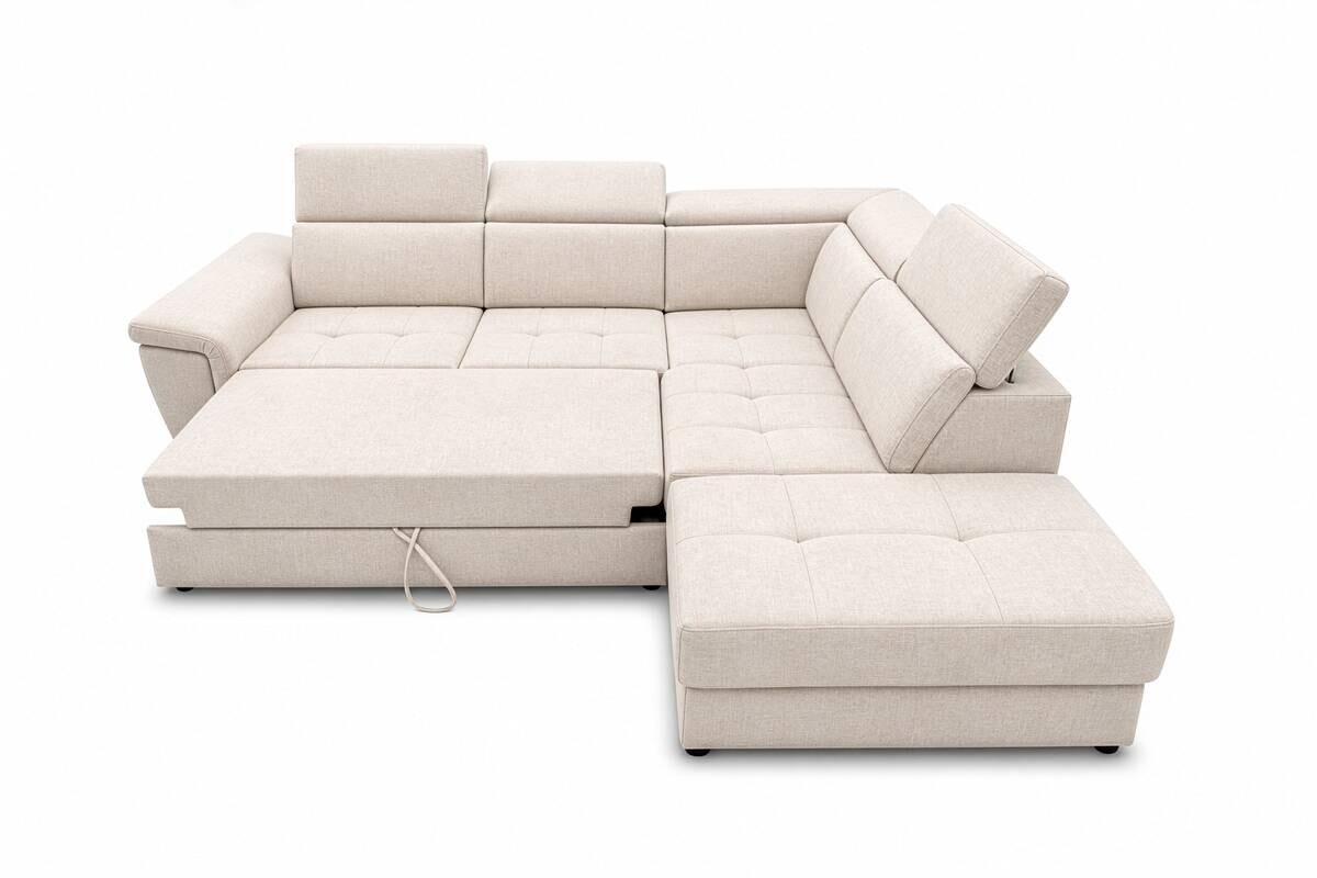 Ecksofa mit Bettfunktion und Bettkasten Vanilleblüte Flachgewebe B/H/T: ca. 267x75x238 cm