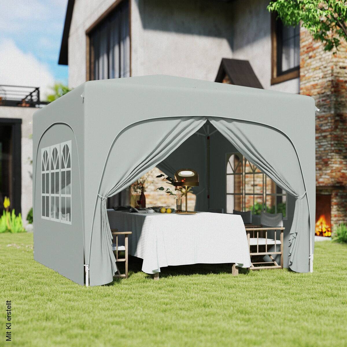 Outsunny Pavillon hellgrau Metall B/H/L: ca. 300x273x300 cm