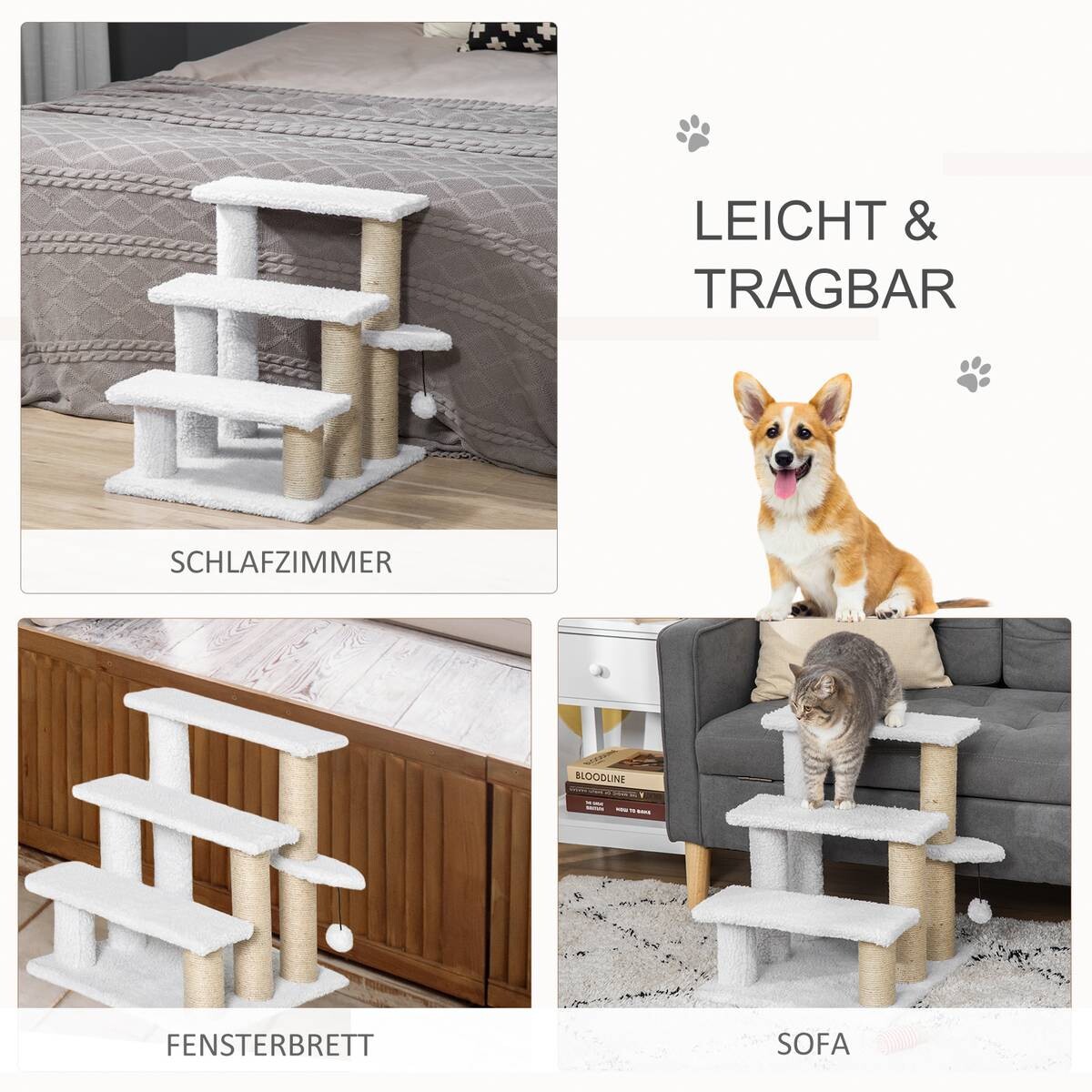 PawHut Haustiertreppe weiß Spanplatte B/H/L: ca. 40x48x45 cm