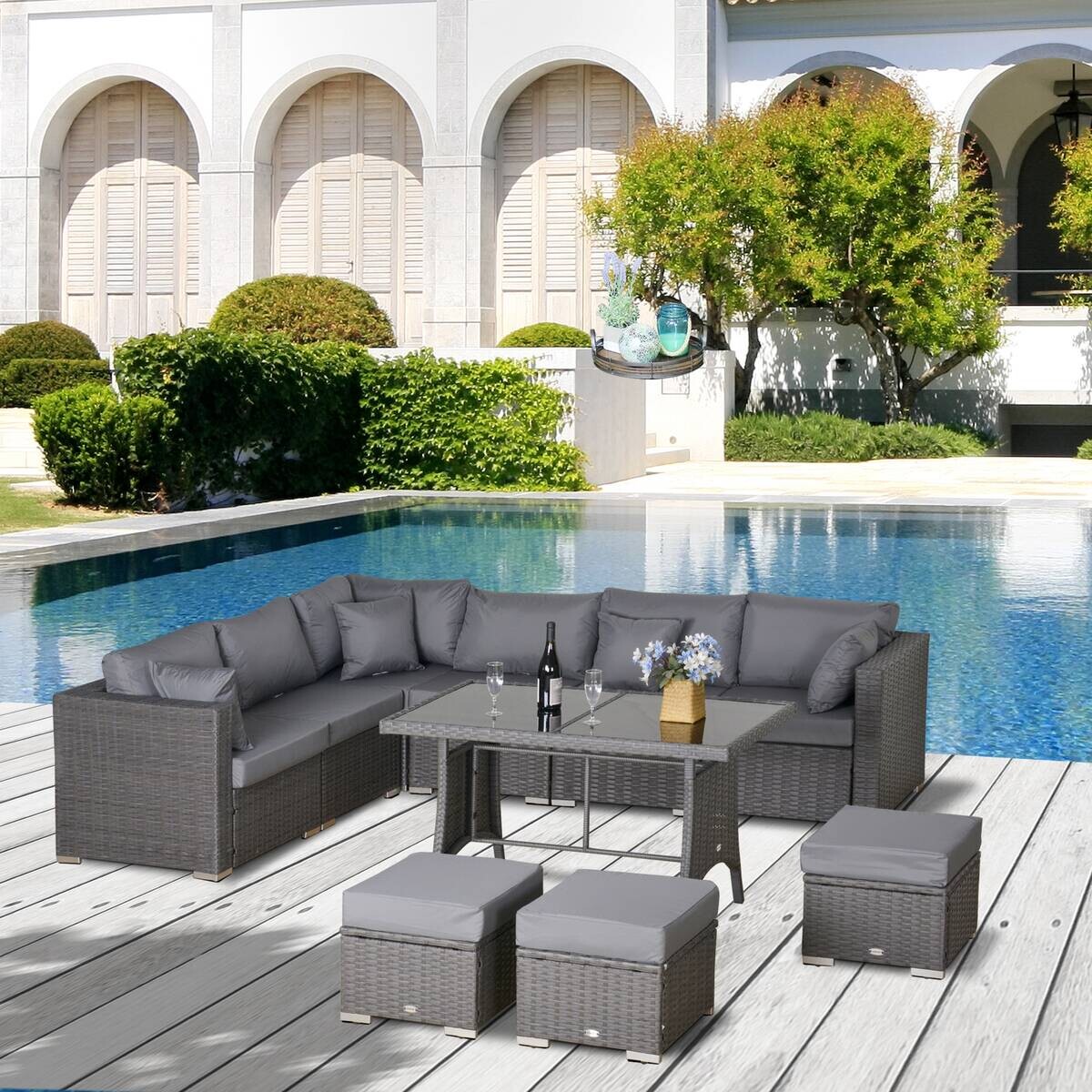 Outsunny Sitzgruppe dunkelgrau Polyrattan B/H/L: ca. 68x120x73 cm