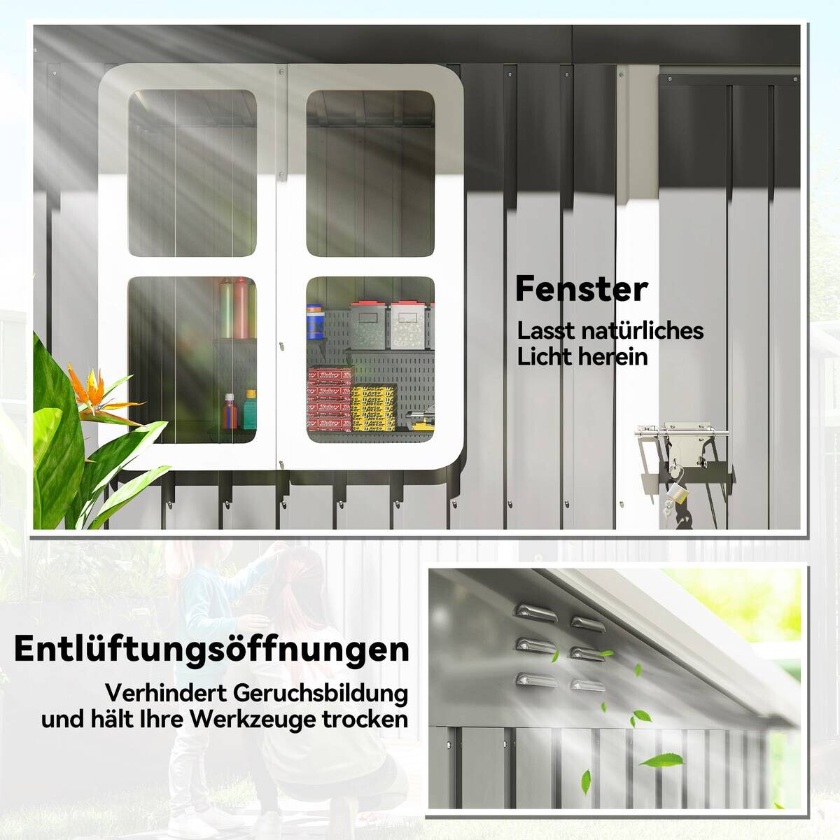 Outsunny Gartenhaus dunkelgrau B/H/L: ca. 133x190x211 cm