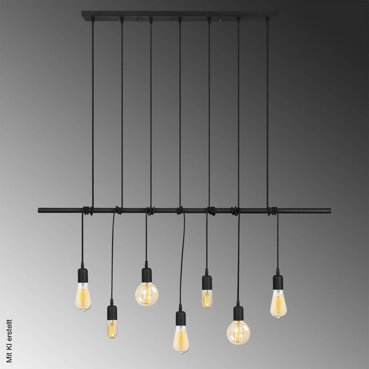 Opviq Pendelleuchte Salkim-3101 schwarz B/H/T/L: ca. 120x180x10x120 cm E27 7 Brennstellen
