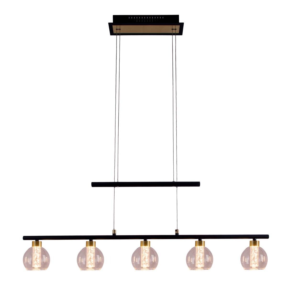 Näve Leuchten Pendelleuchte NV7093222 schwarz Glas Metall B/H/T: ca. 10x150x90 cm 5 Brennstellen