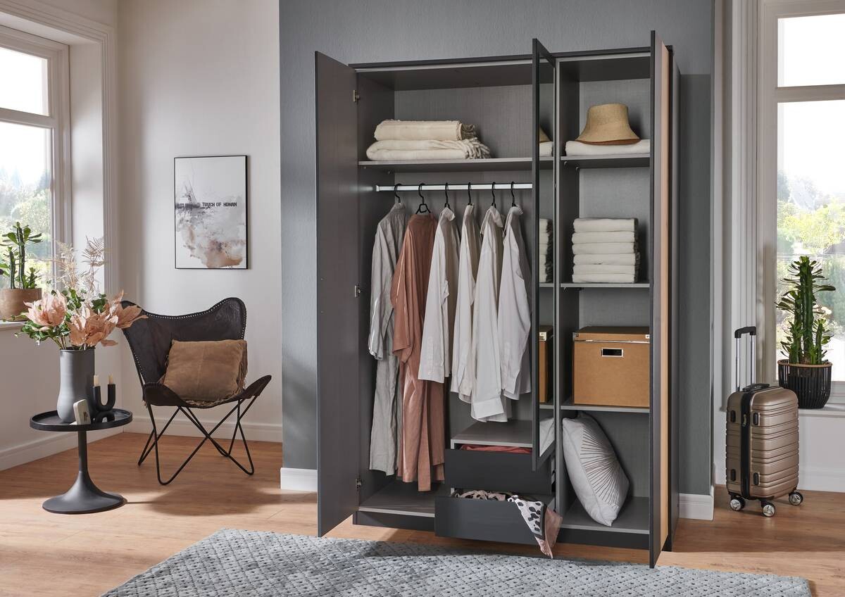 Kleiderschrank Lübeck Graphit Eiche Artisan Nachbildung B/H/T: ca. 135x199x58 cm