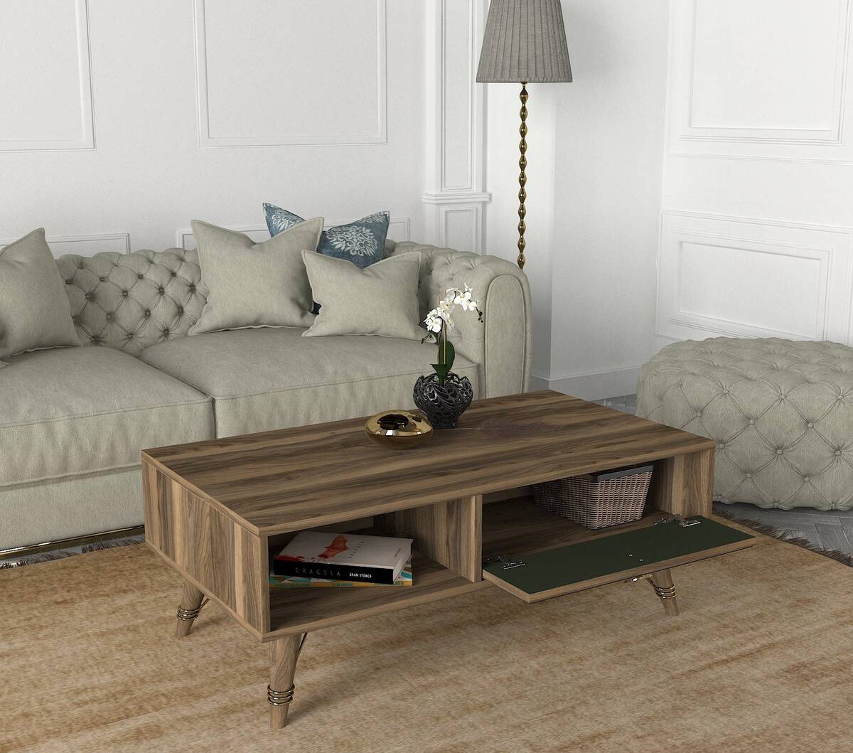 Couchtisch Valente walnuss Nachbildung dunkelgrün B/H/T: ca. 110x41,6x60 cm