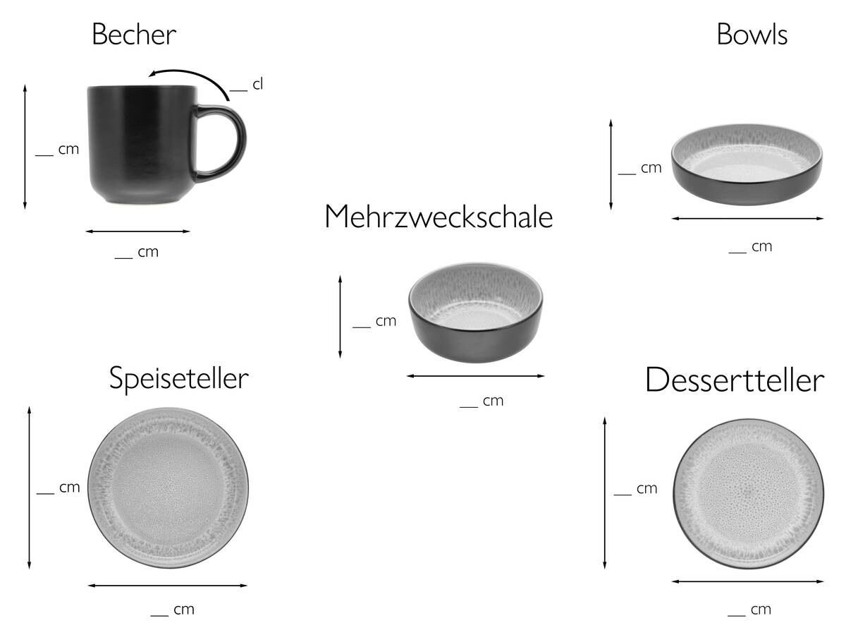 CreaTable Kombiservice Nordic Fjord grau Steinzeug 10 tlg.