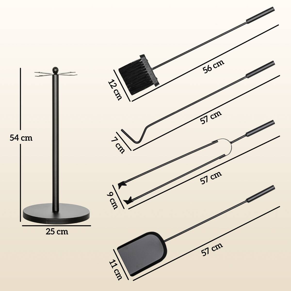 Outsunny Kaminbesteck-Set 5tlg. schwarz B/H/L: ca. 25x54x25 cm