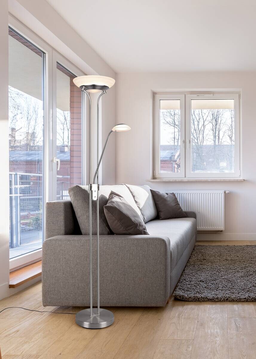 Reality Stehleuchte Orson nickel matt weiß Metall Glas H/D: ca. 180x32 cm
