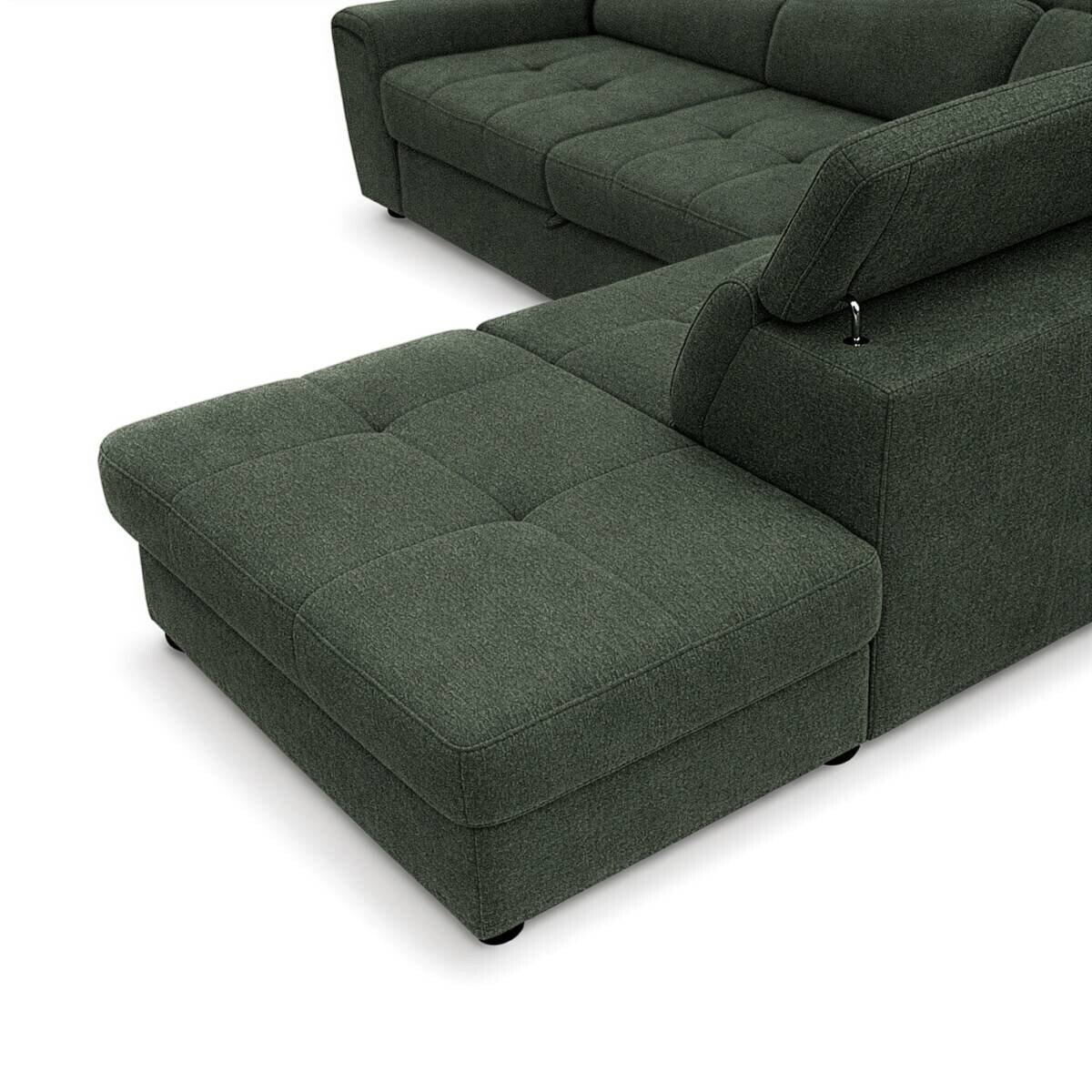 Ecksofa mit Bettfunktion und Bettkasten dunkelgrün Flachgewebe B/H/T: ca. 267x75x238 cm