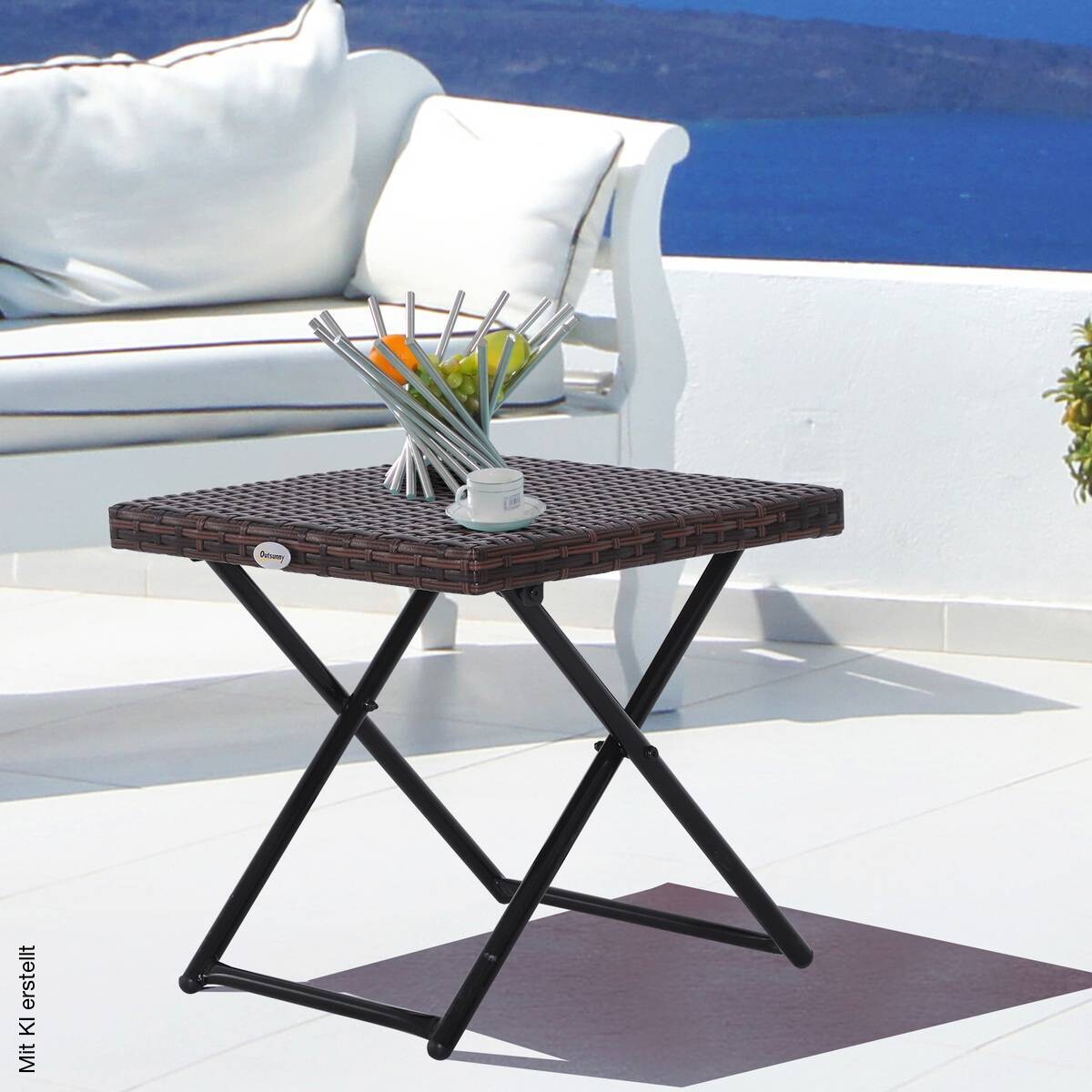 Outsunny Gartentisch braun Metall B/H/L: ca. 40x40x40 cm