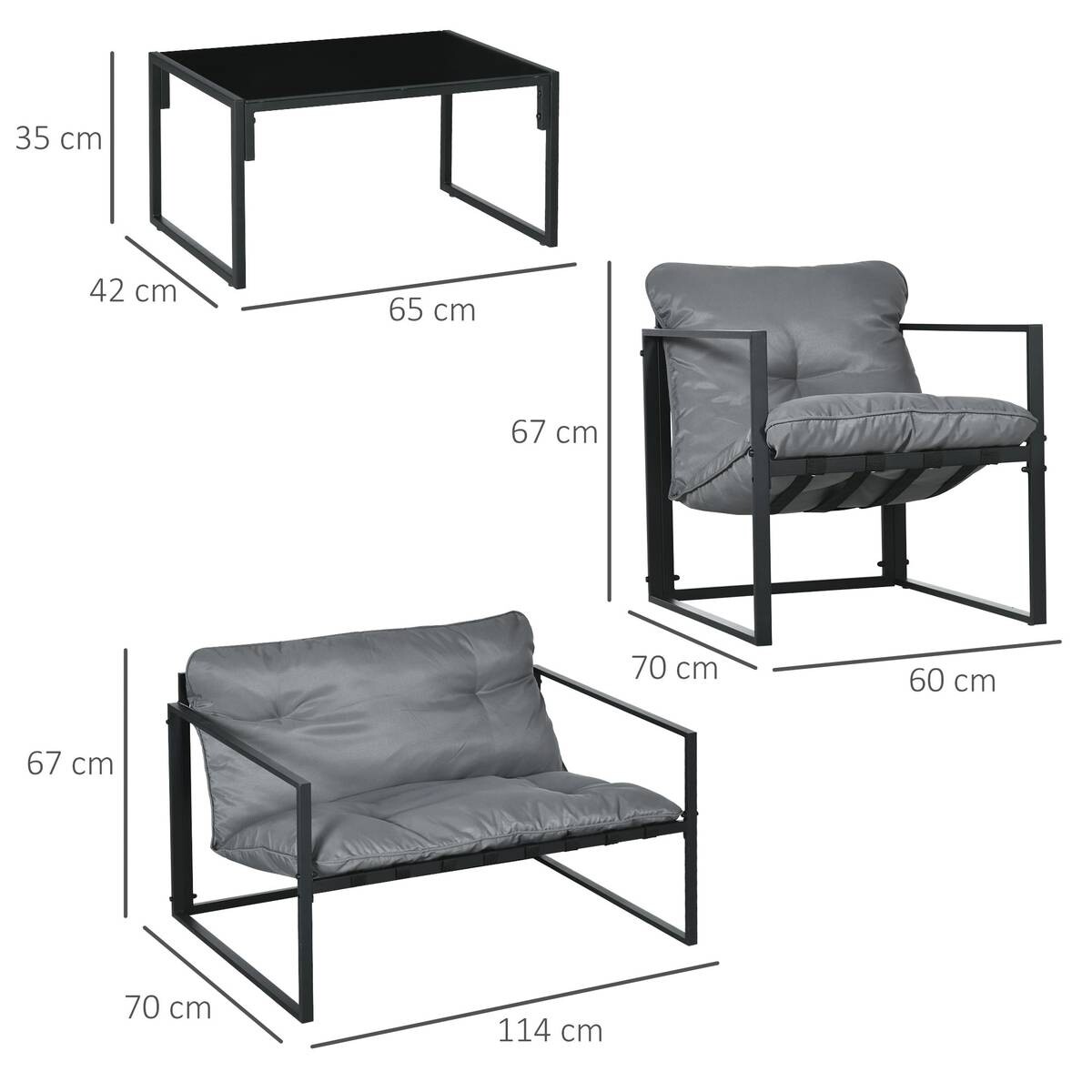 Outsunny Gartensitzgruppe schwarz Polyester B/H/L: ca. 70x67x114 cm