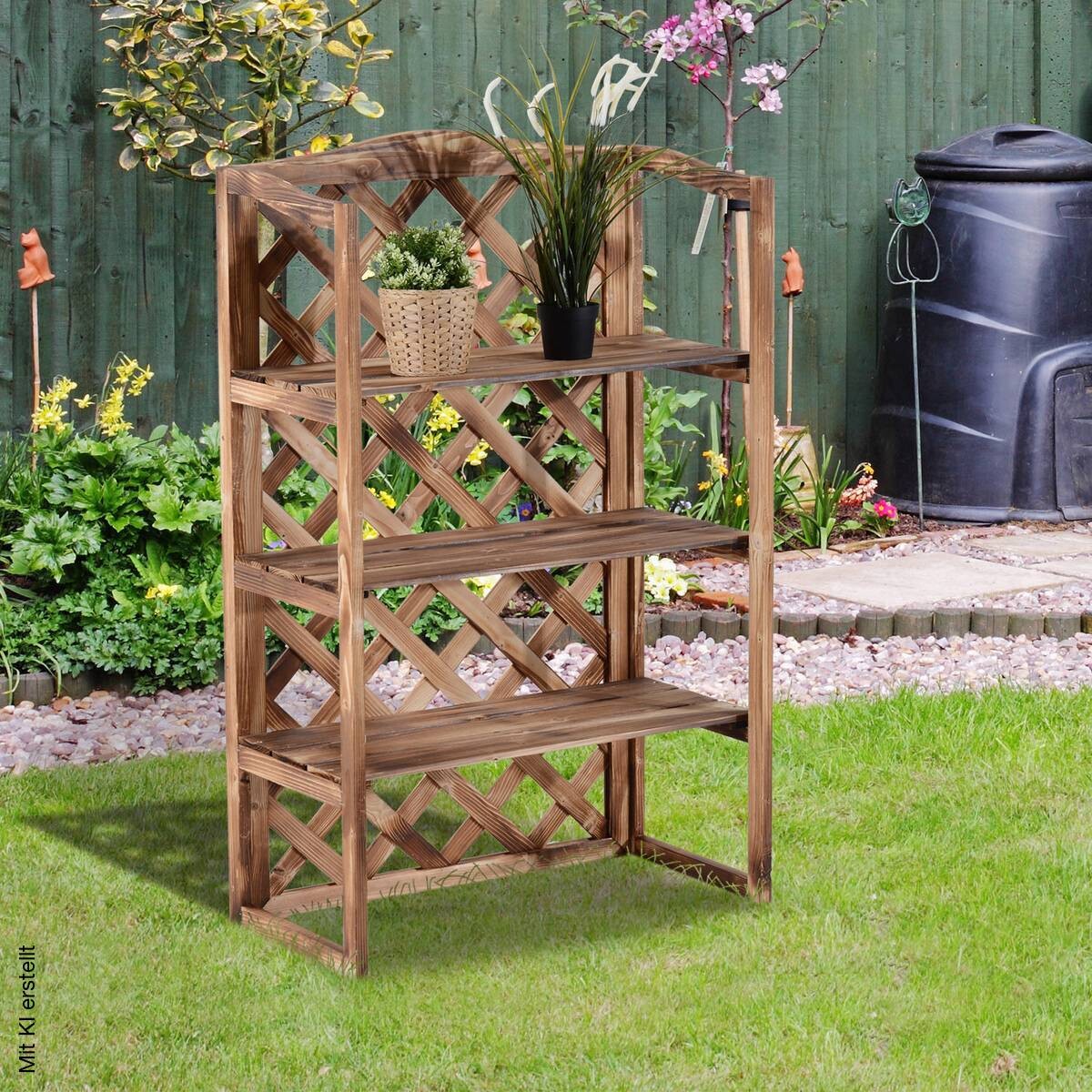 Outsunny Pflanzentreppe natur Holz B/H/L: ca. 38x120x75 cm