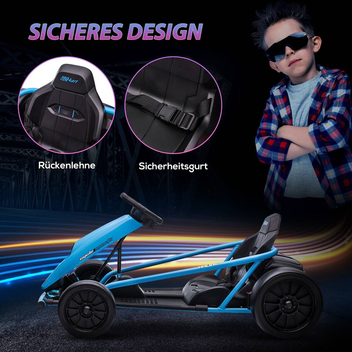 HOMCOM Kinder Elektro Gokart blau B/H/L: ca. 77x54x115 cm
