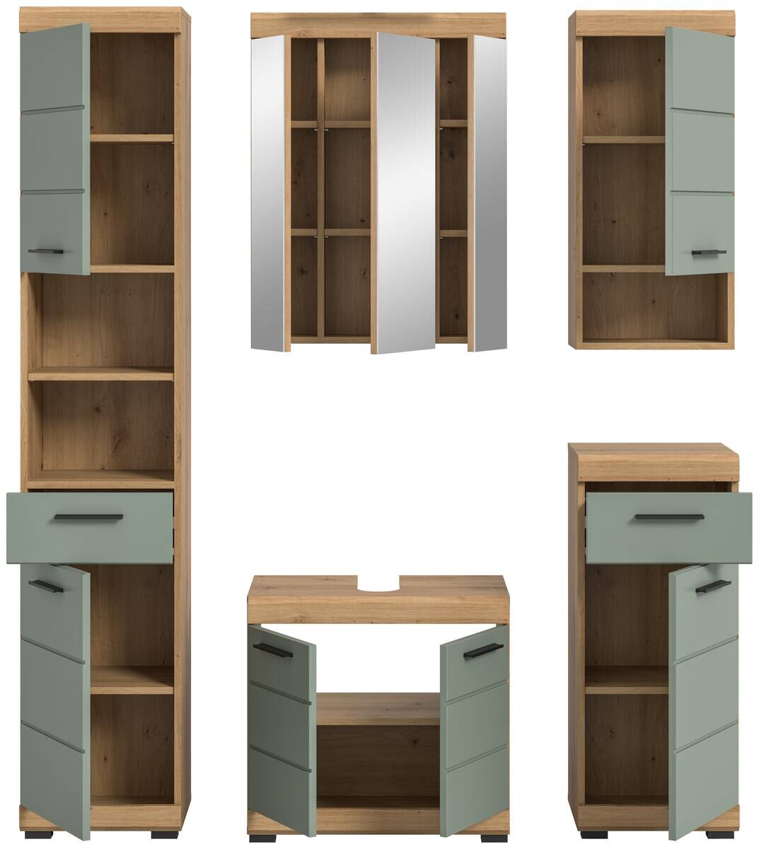 Badezimmer-Set Scout Eiche Artisan Nachbildung salbei Nachbildung B/H/T: ca. 164x191x34 cm