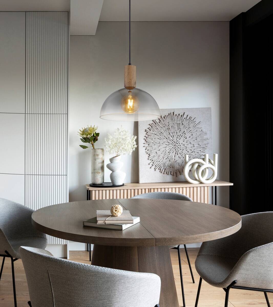 GLOBO Hängeleuchte dunkelbraun mattschwarz Rauch Holz Glas Metall H/D: ca. 120x30 cm E27 1 Brennstellen