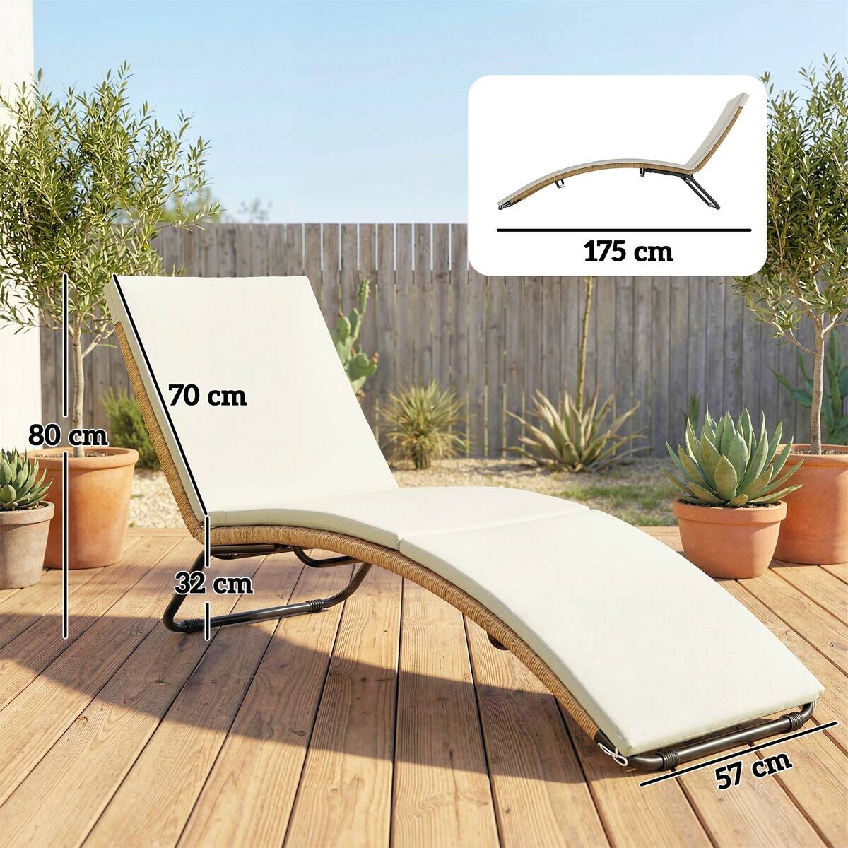 Outsunny Gartenliege schwarz Polyester B/H/L: ca. 57x80x175 cm