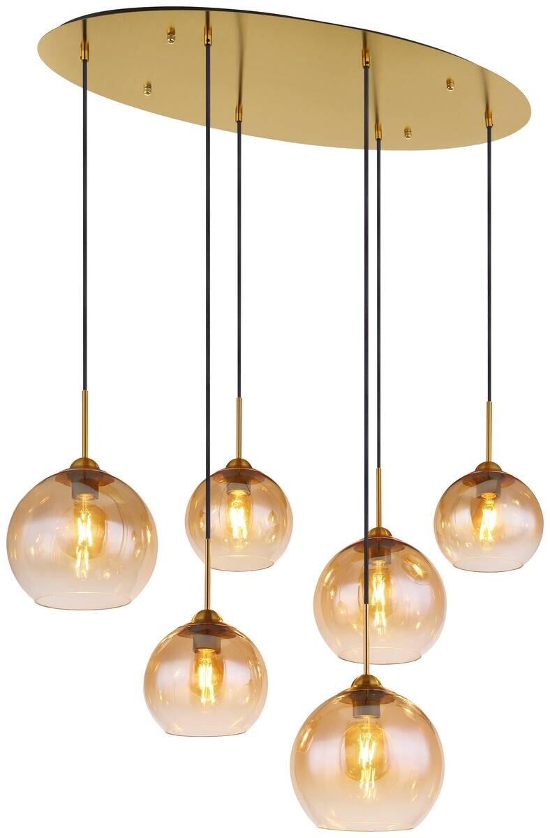 GLOBO Pendelleuchte JAMESSA 15788-6H amber messing Metall B/H/L: ca. 47,5x150x97,5 cm E27 6 Brennstellen