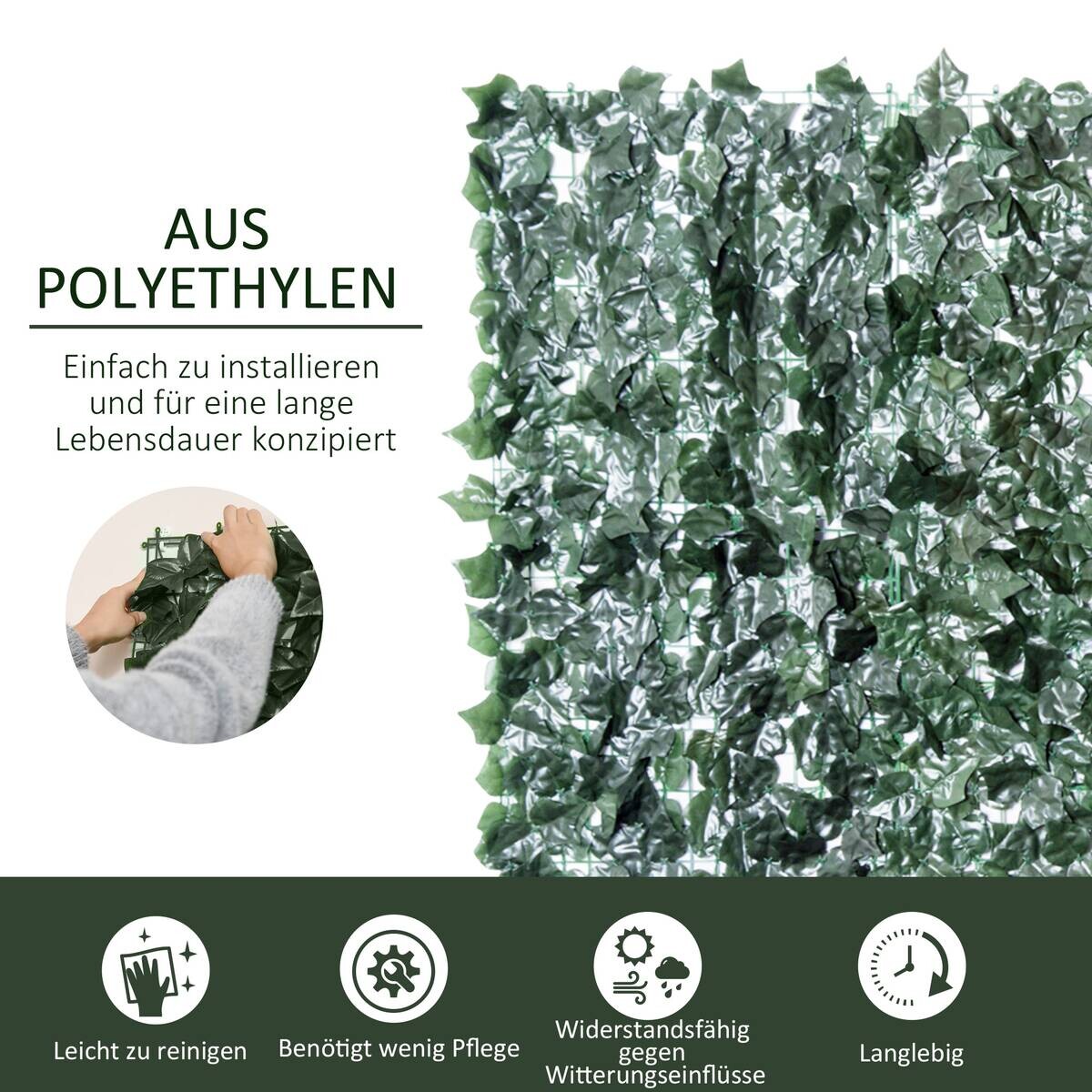 Outsunny Künstliche Hecke dunkelgrün Kunststoff H/L: ca. 100x240 cm