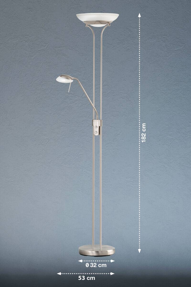 Fischer & Honsel Stehlampe 40075 nickel matt weiß Metall Glas H/D: ca. 182x32 cm 1 Brennstellen