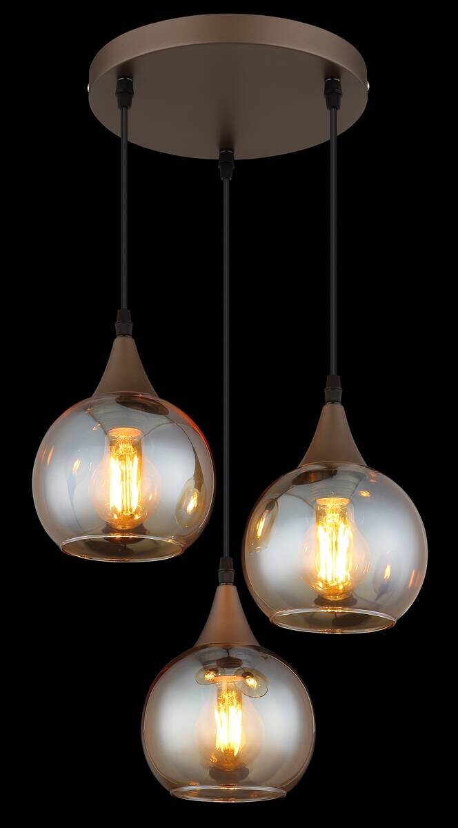 GLOBO Pendelleuchte KELIR Cappuccino Metall Glas H/D: ca. 120x35 cm E27 3 Brennstellen