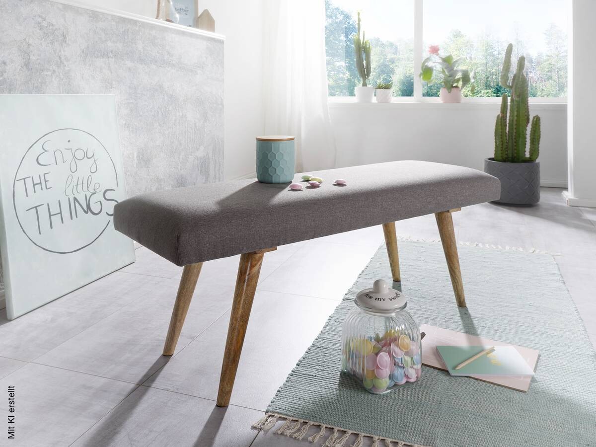 Wohnling Sitzbank grau natur Stoff Echtholz B/H/T: ca. 117x51x38 cm
